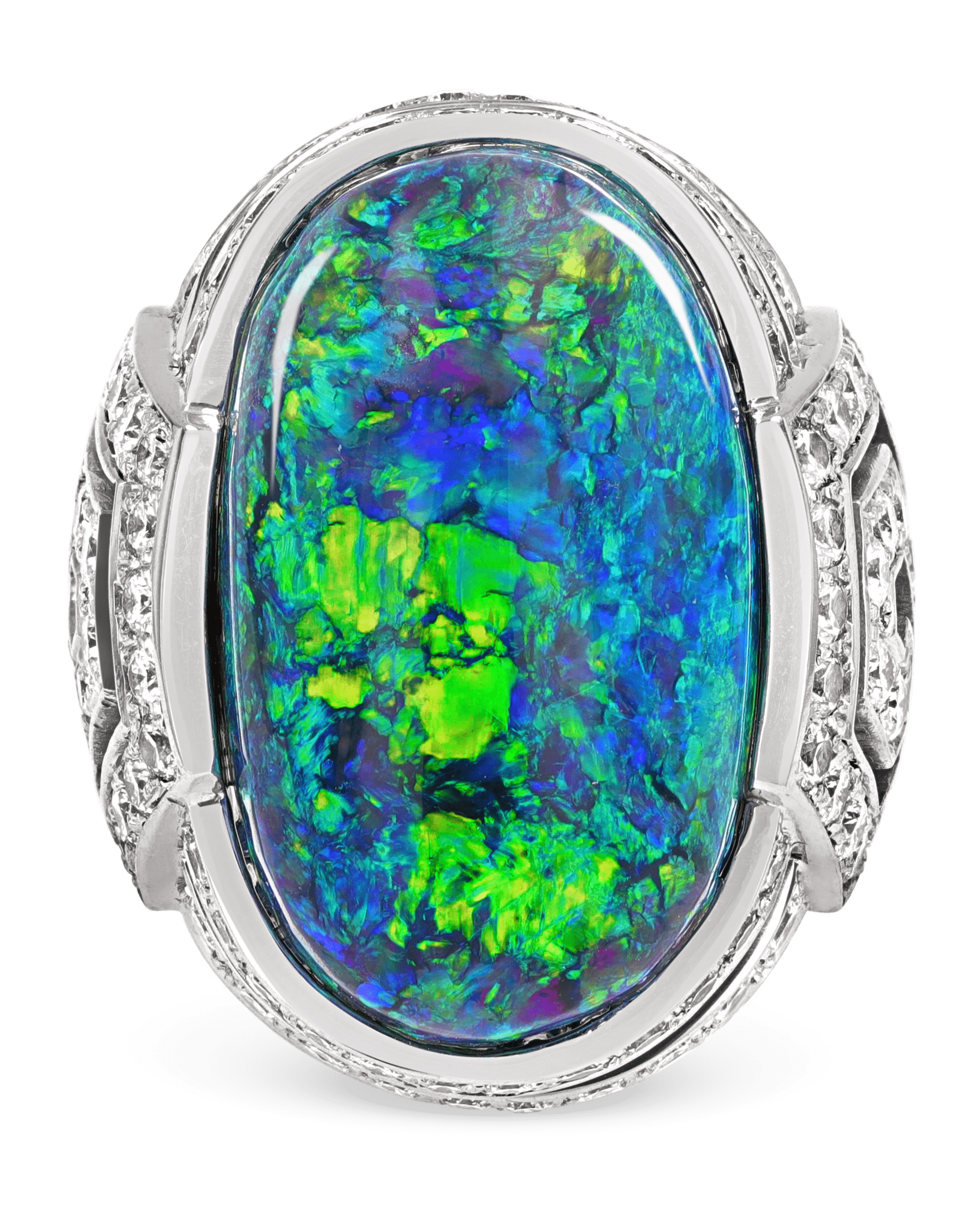 Black Opal and Diamond Ring