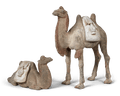 Pair of Tang Dynasty Camels Standing and Sitting