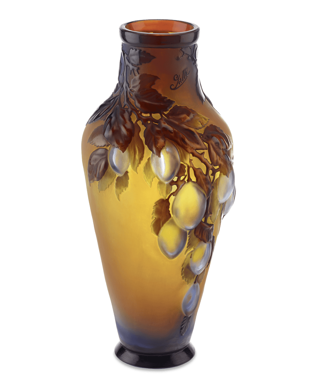 Gallé Mold-Blown Cameo Glass Plum Vase