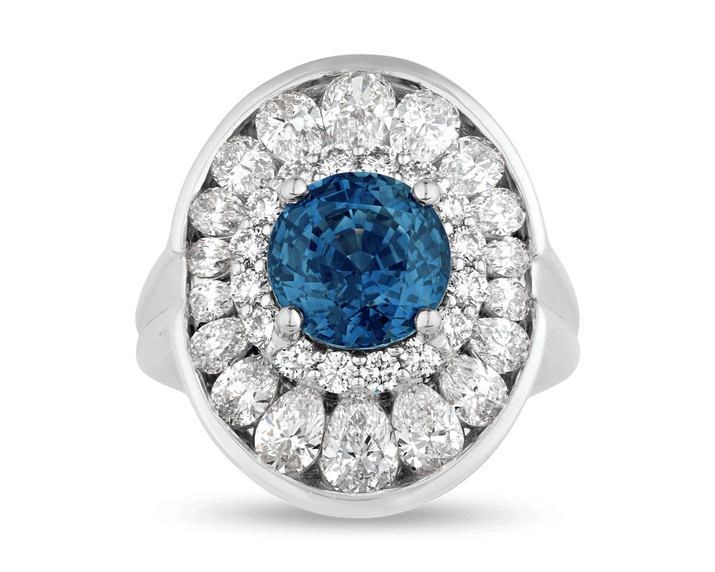 Untreated Teal Sapphire Ring, 4.03 Carats