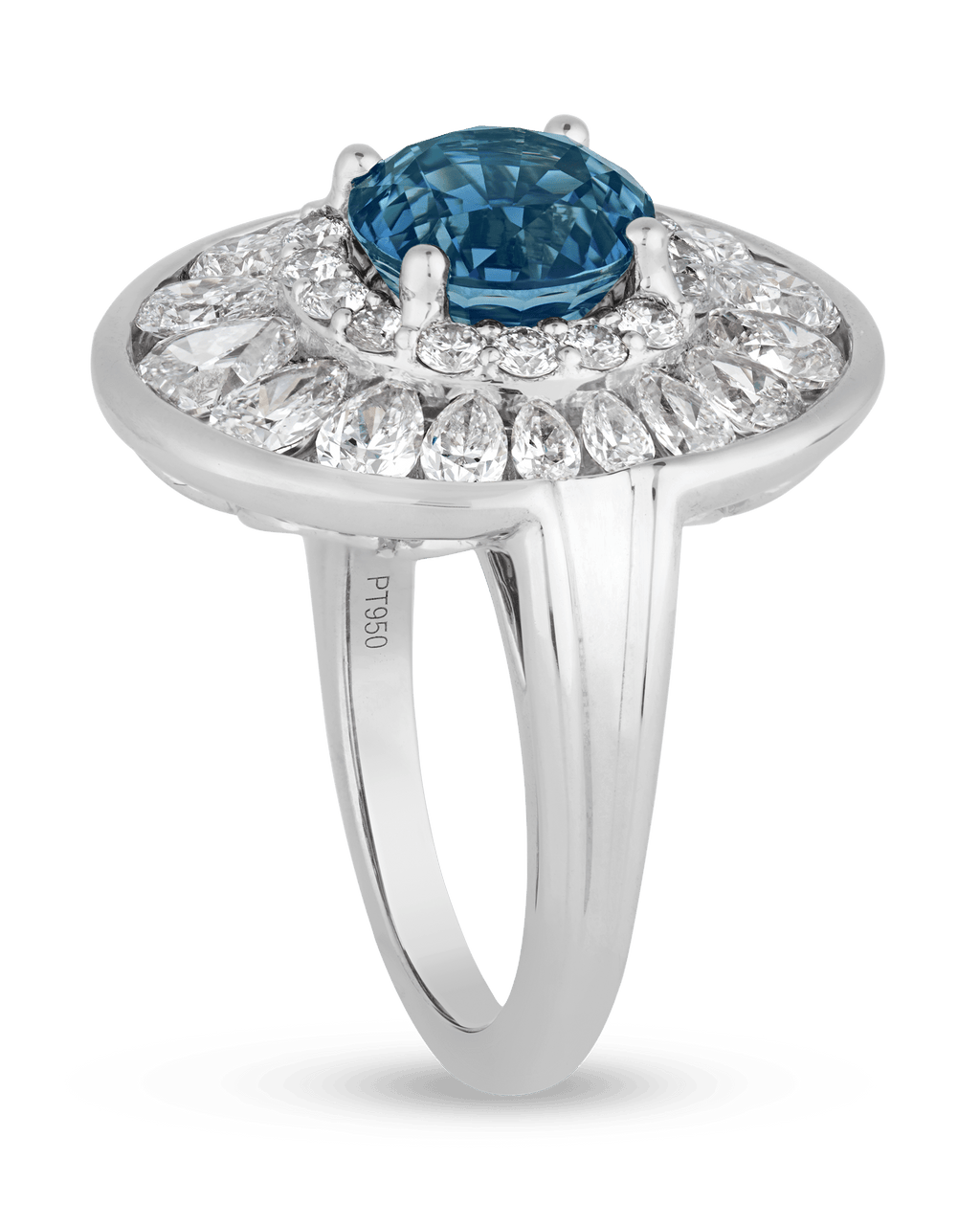 Untreated Teal Sapphire Ring, 4.03 Carats