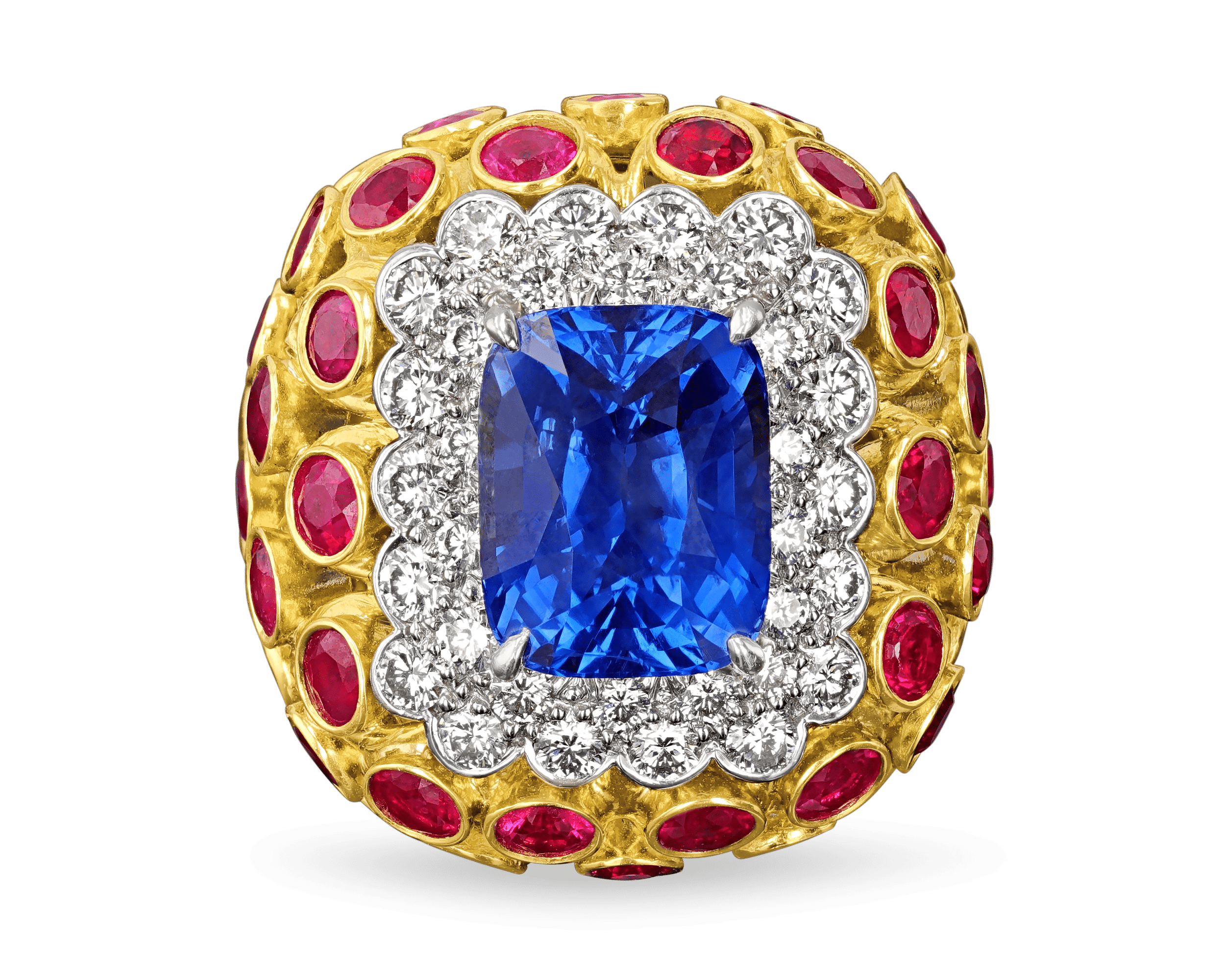 David Webb Sapphire, Ruby and Diamond Ring
