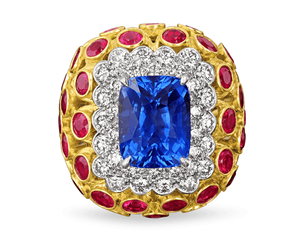 David Webb Sapphire, Ruby and Diamond Ring