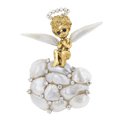Ruser Baroque Pearl and Diamond Angel Brooch