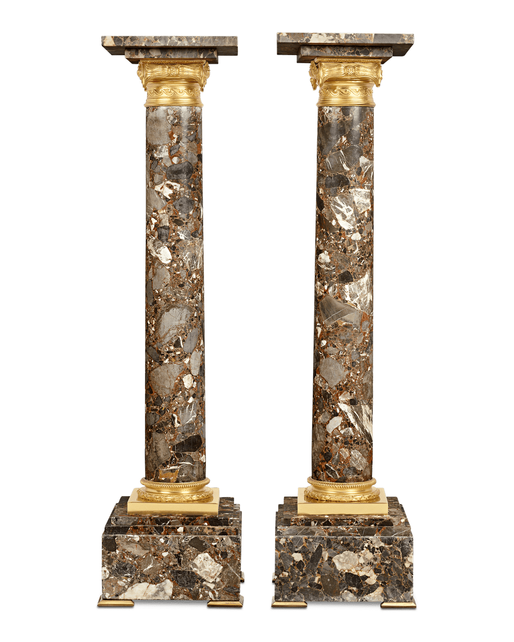 Neoclassical Breccia Marble and Ormolu Pedestals