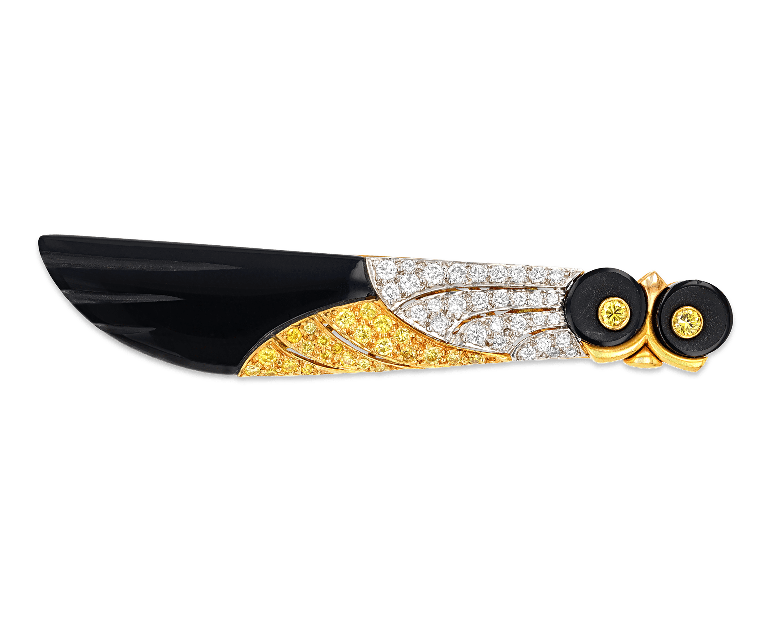 White and Yellow Diamond Owl Brooch