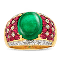 Cabochon Emerald, Ruby and Diamond Ring