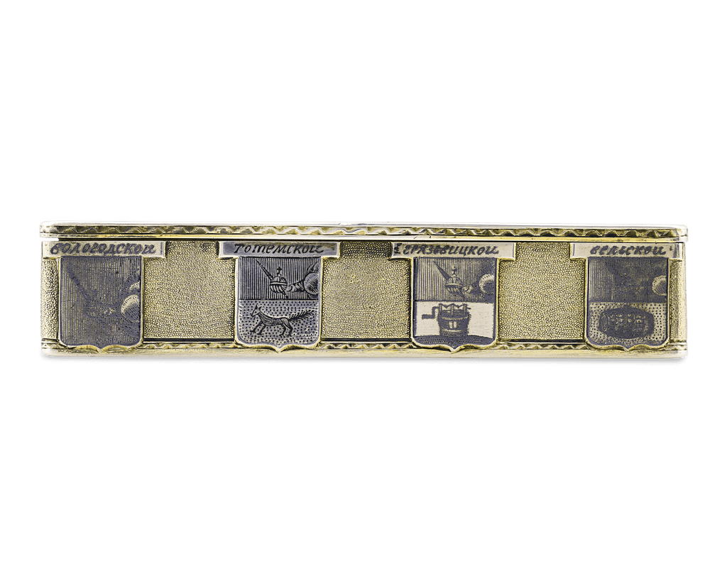 Russian Silver, Gold and Niello Topographical Snuff Box