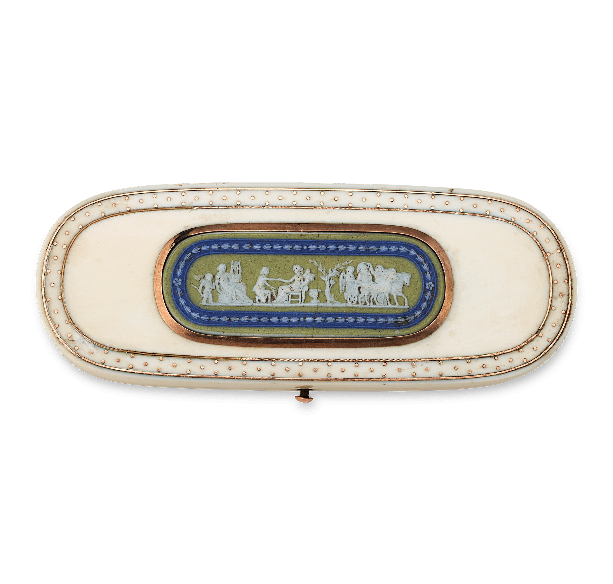 Bone Needle Box with Wedgwood Placard
