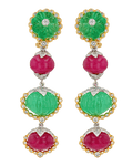 David Webb Emerald, Ruby and Diamond Earrings