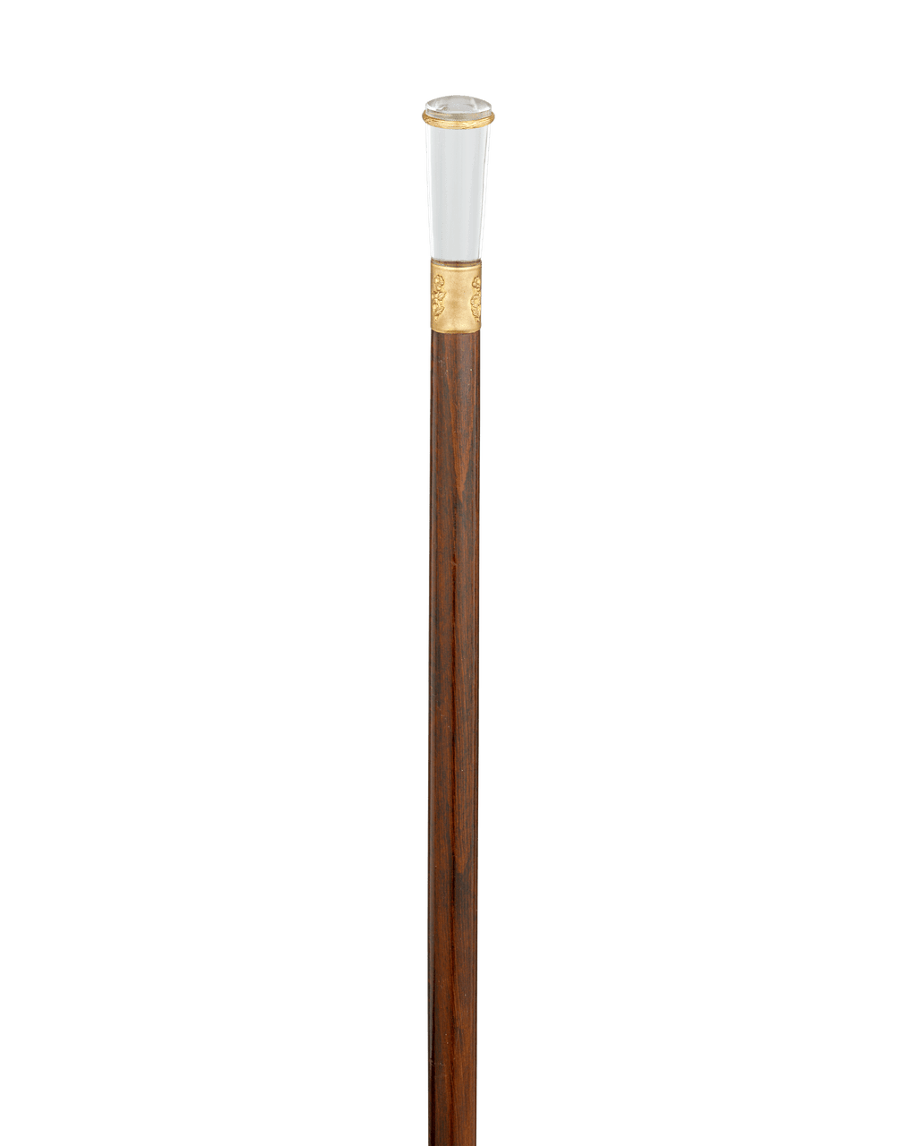 Wooden Cane with Glass Knob and Engraved Flowers