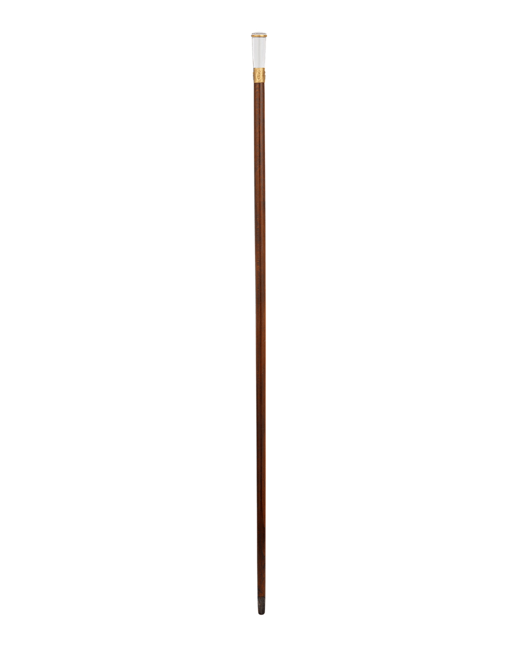 Wooden Cane with Glass Knob and Engraved Flowers