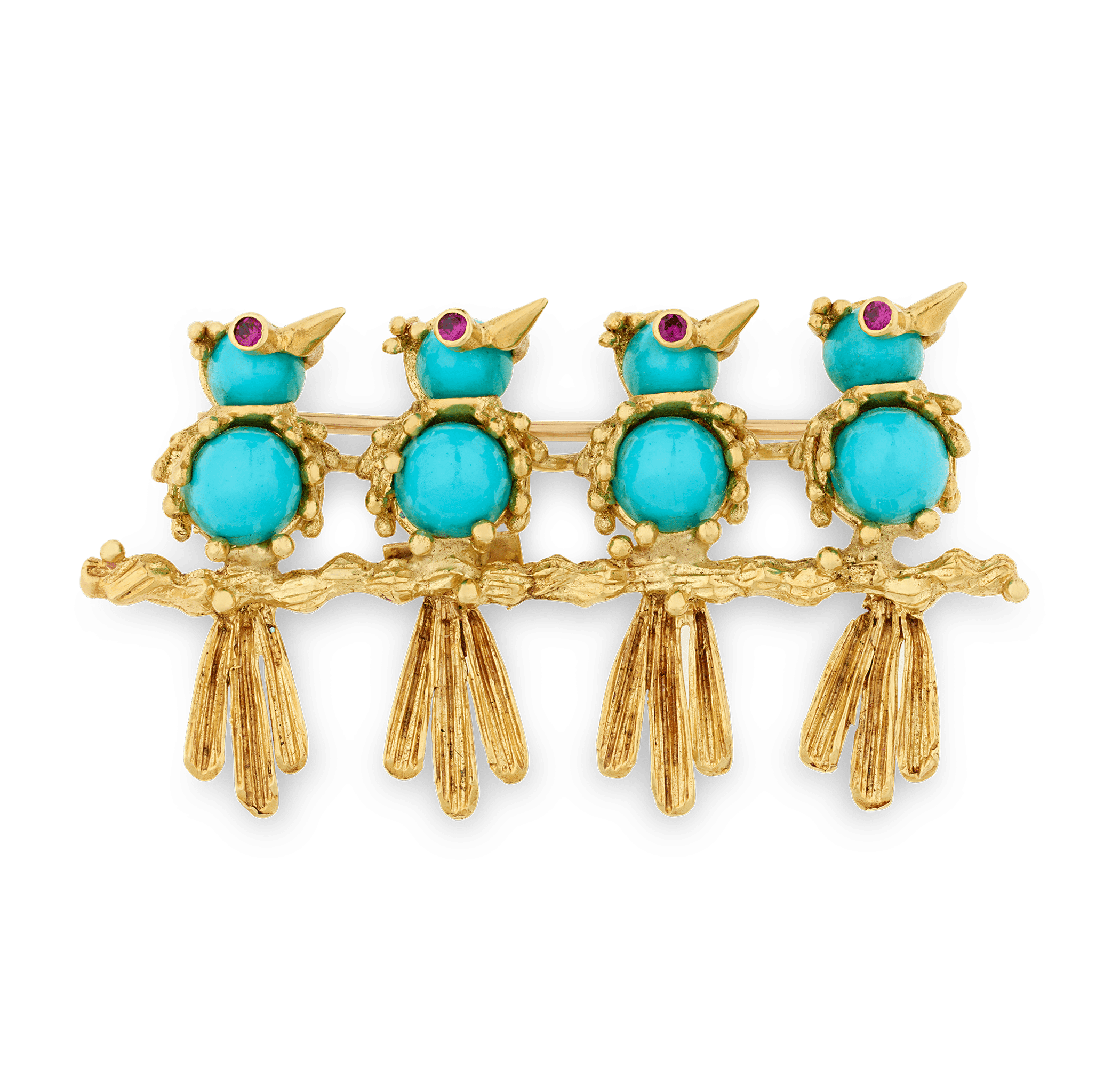 Turquoise and Ruby Bird Brooch