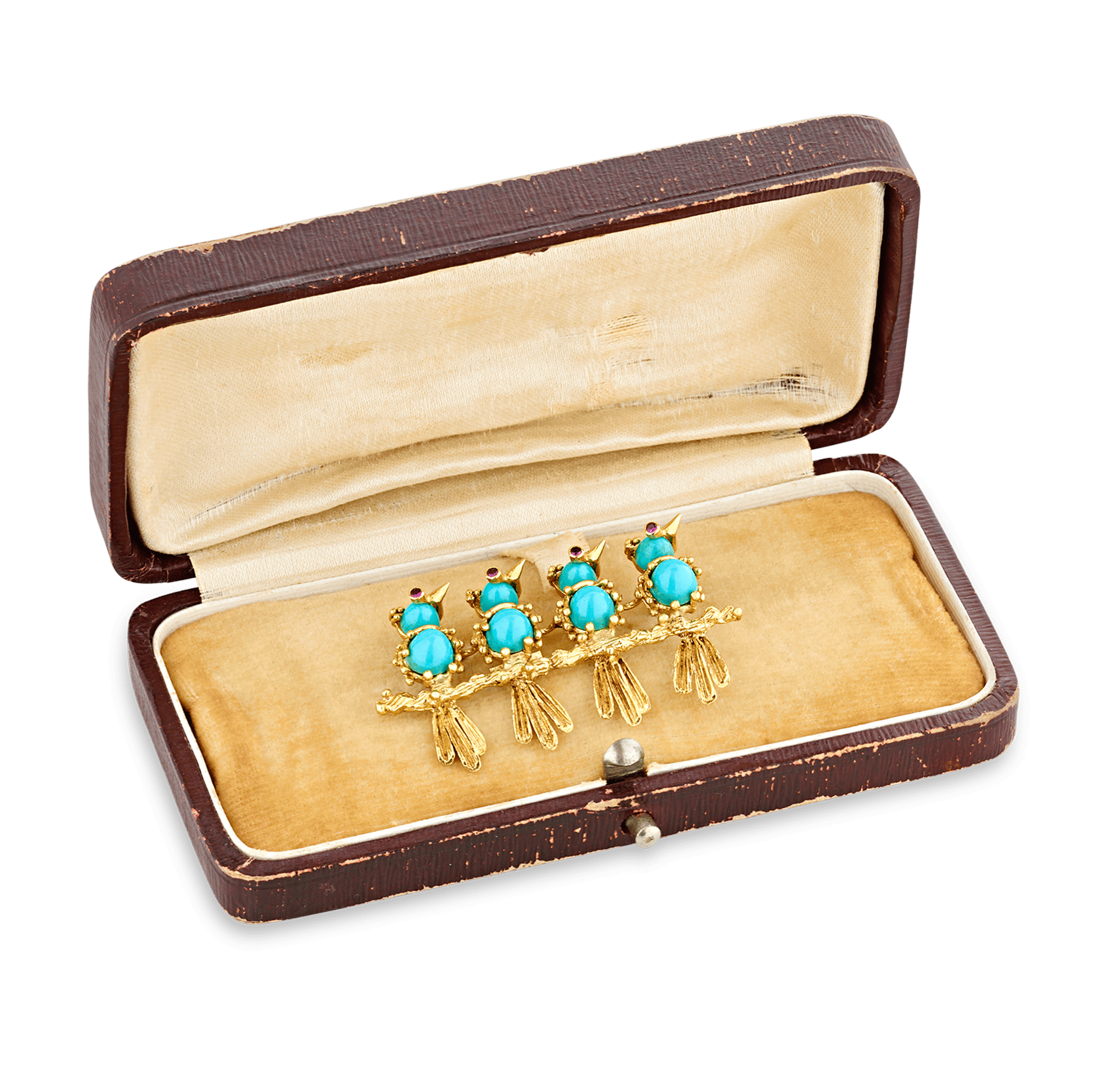 Turquoise and Ruby Bird Brooch