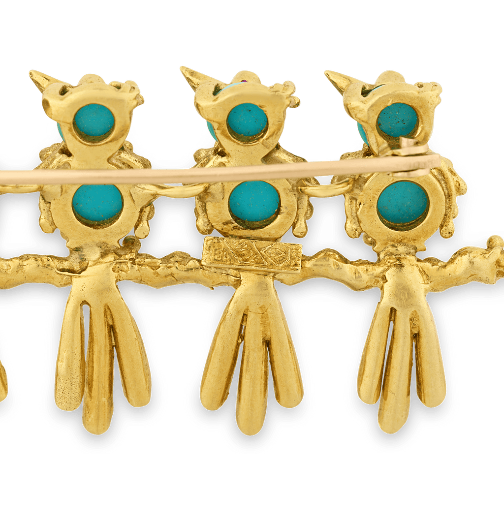 Turquoise and Ruby Bird Brooch
