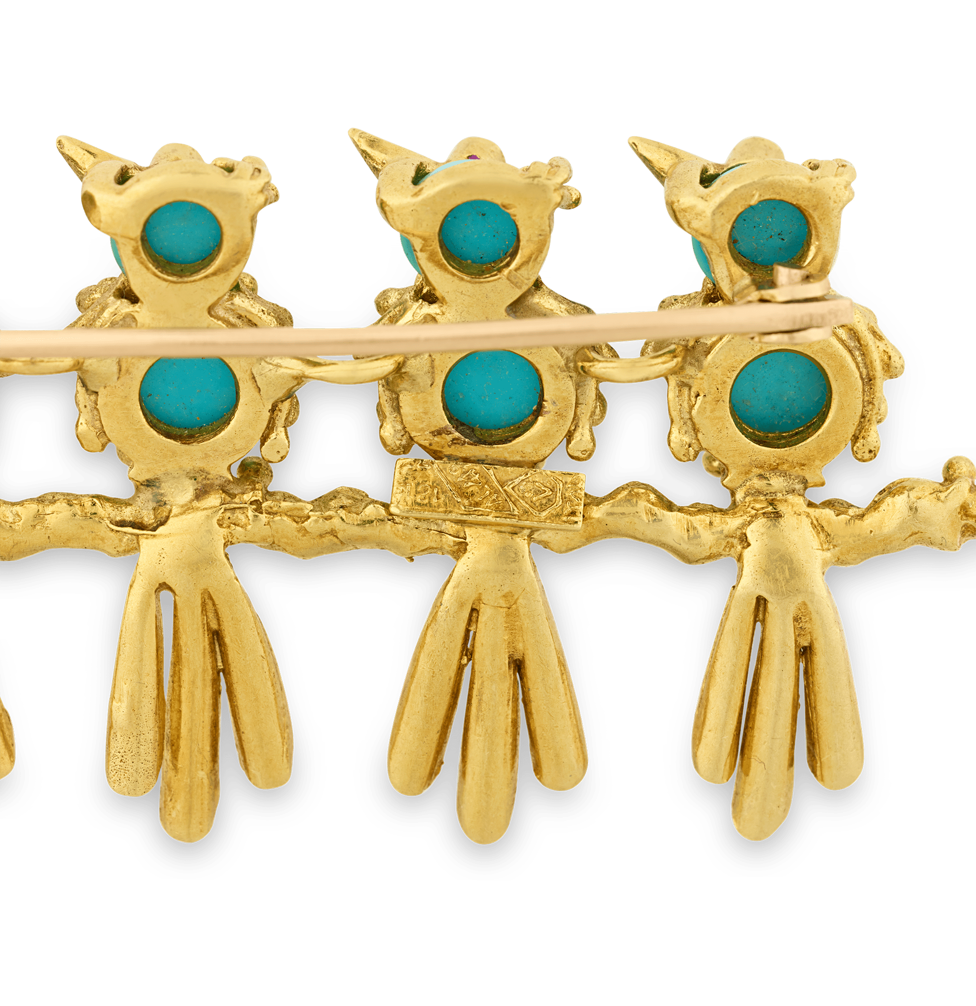 Turquoise and Ruby Bird Brooch