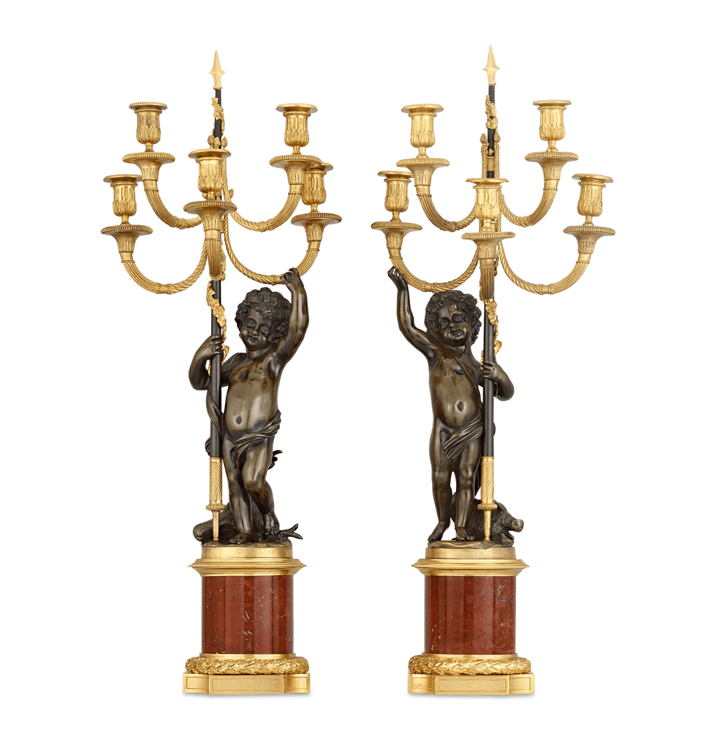Louis XVI Bronze Ormolu Candelabra with Putti