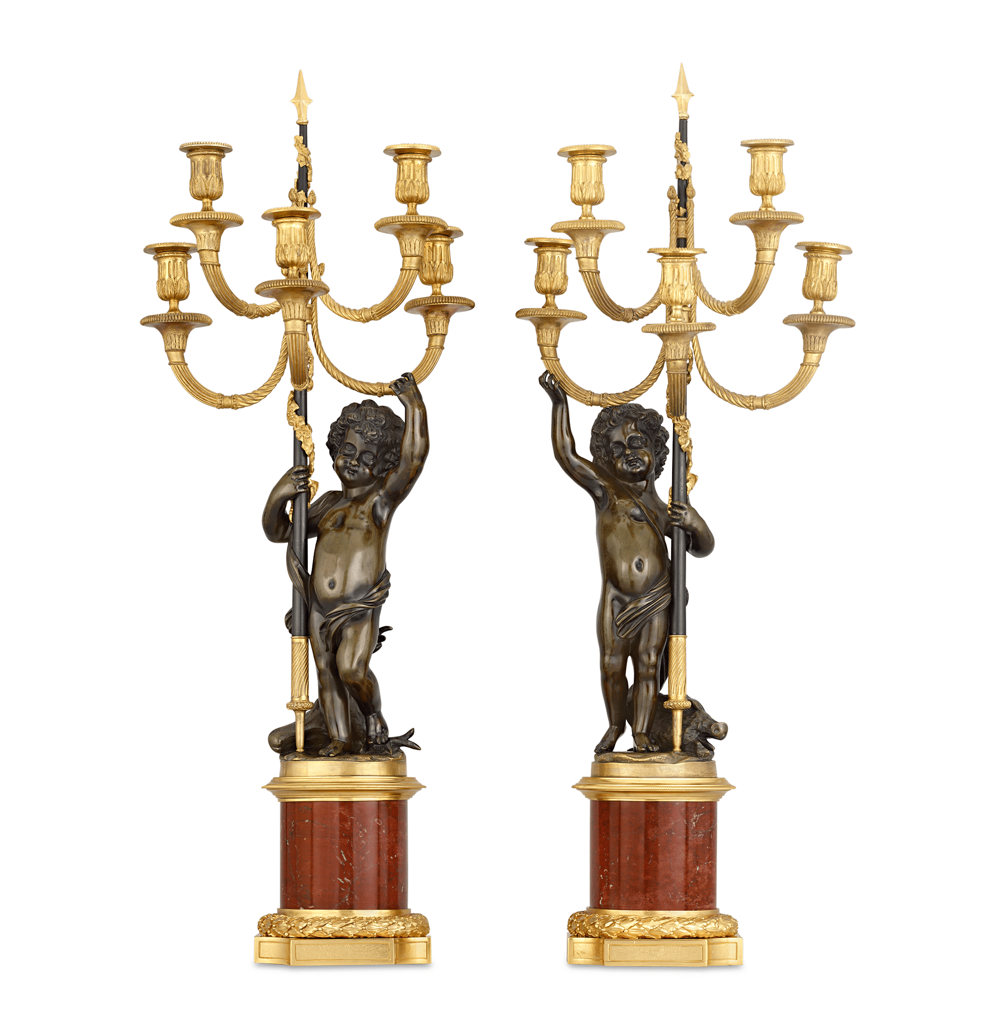 Louis XVI Bronze Ormolu Candelabra with Putti