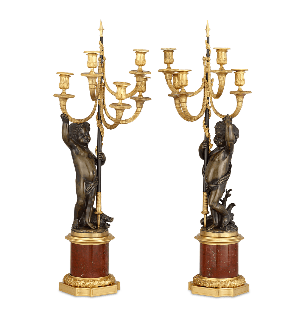 Louis XVI Bronze Ormolu Candelabra with Putti