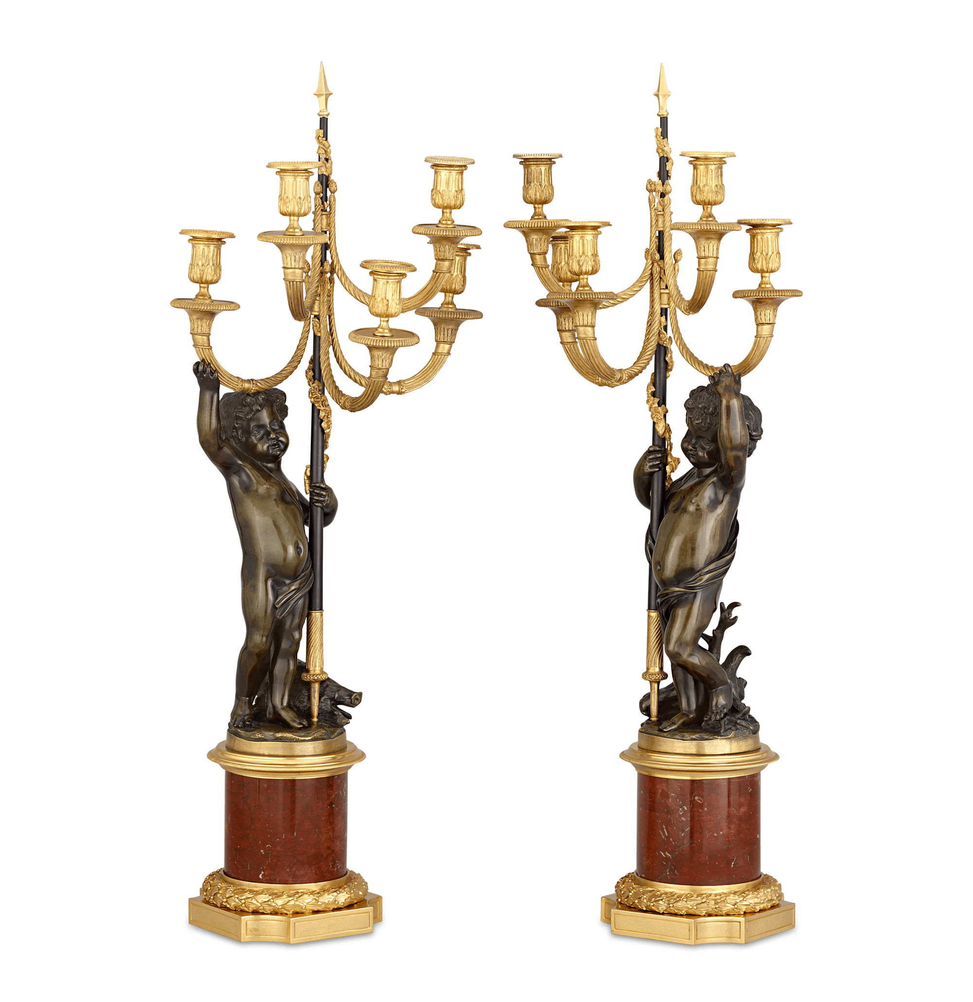 Louis XVI Bronze Ormolu Candelabra with Putti