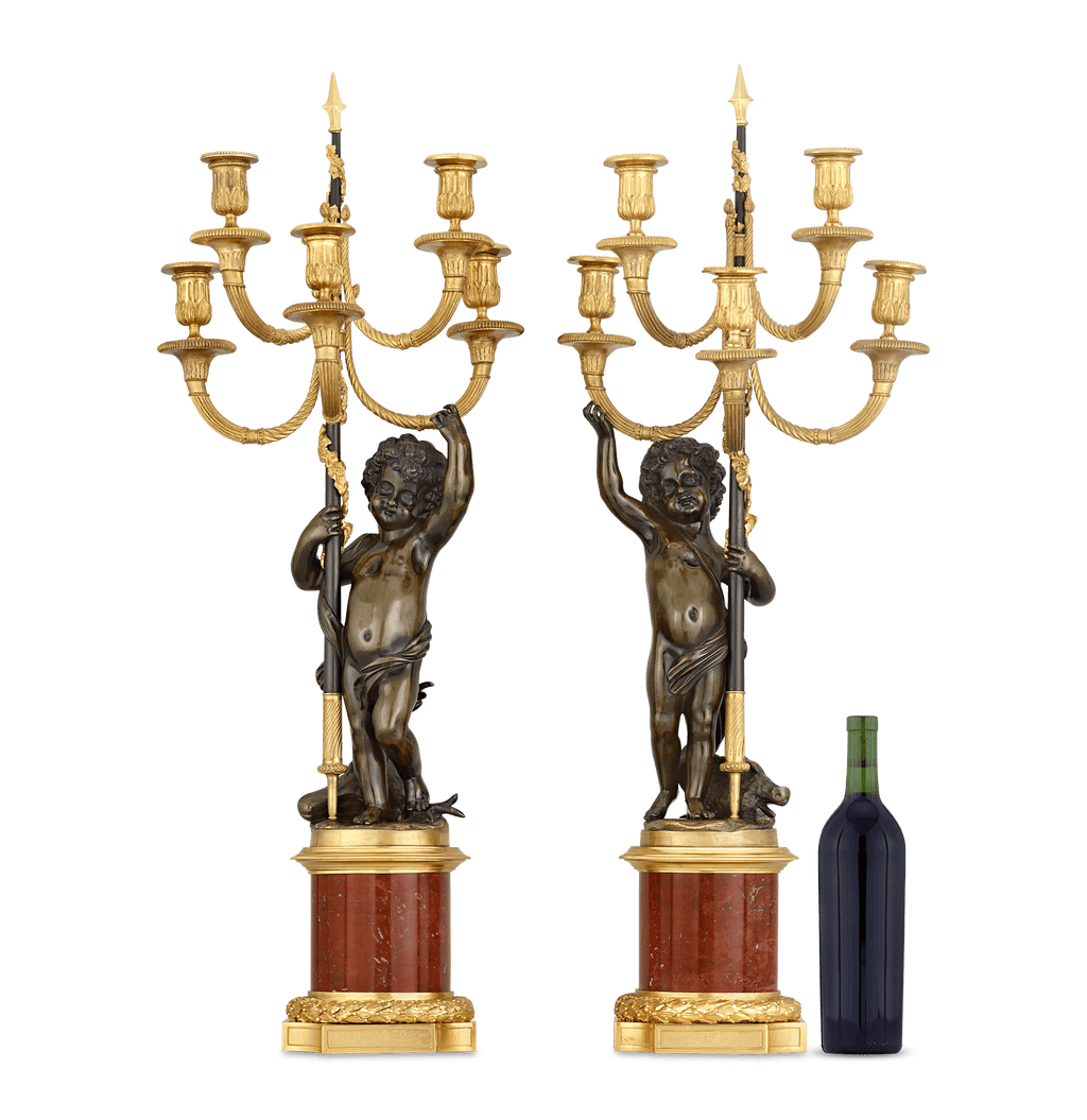 Louis XVI Bronze Ormolu Candelabra with Putti