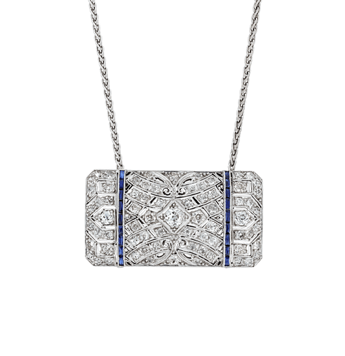 Art Deco Diamond and Sapphire Pendant Brooch