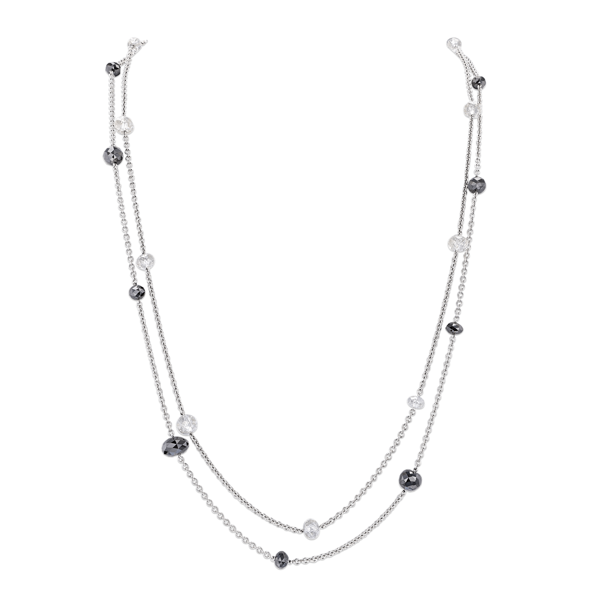 Pair of White & Black Diamond Station Necklaces, 59.53 carats