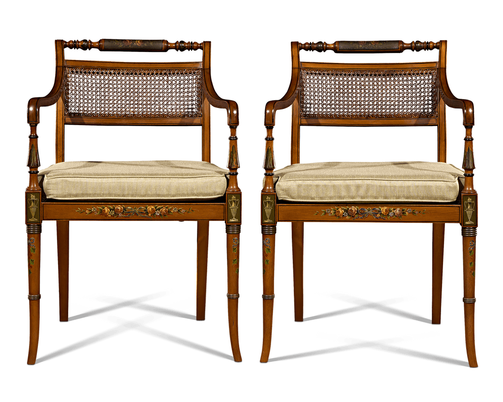 Pair of Edwardian Satinwood Cane Chairs