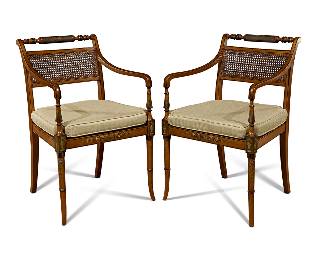 Pair of Edwardian Satinwood Cane Chairs