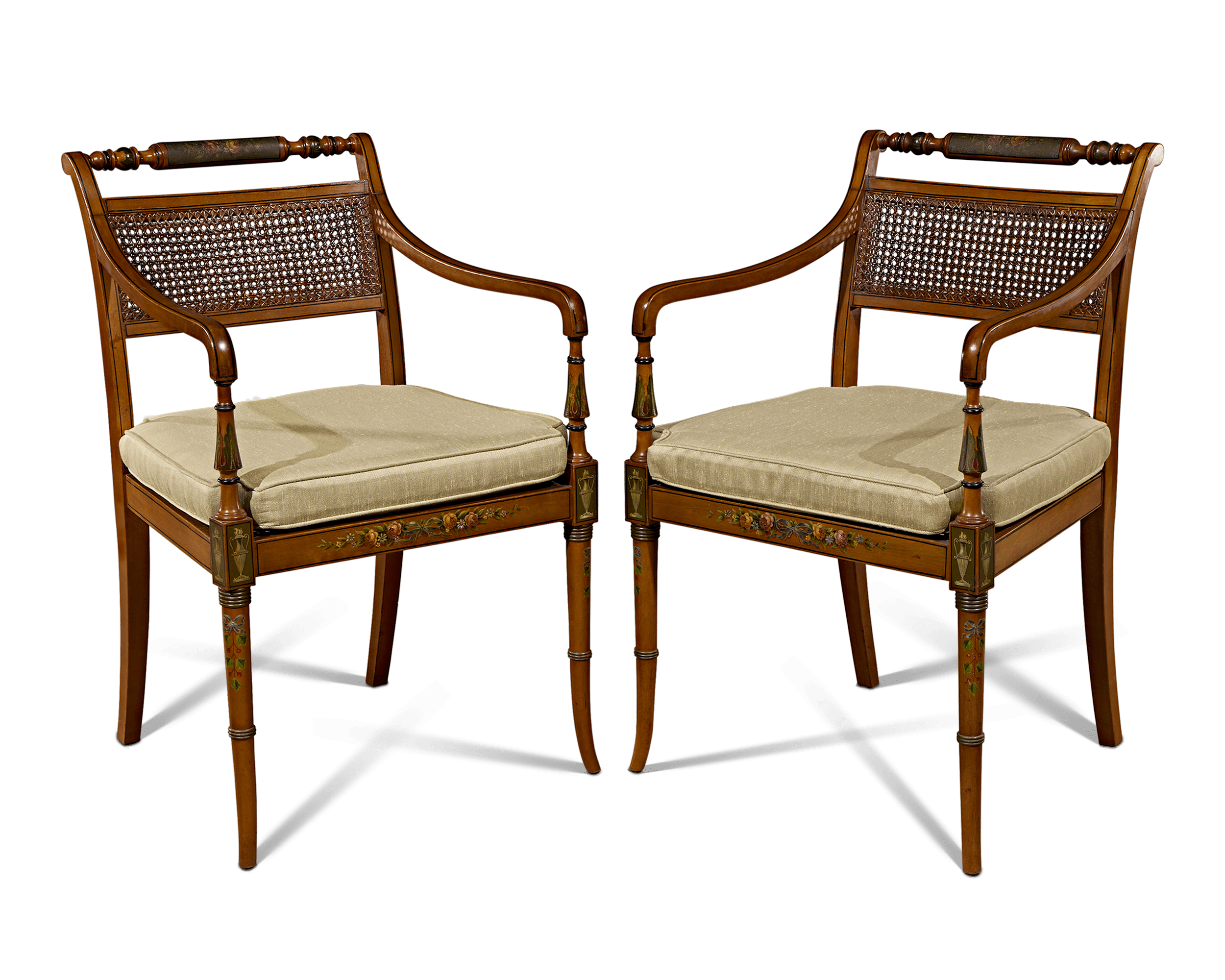 Pair of Edwardian Satinwood Cane Chairs
