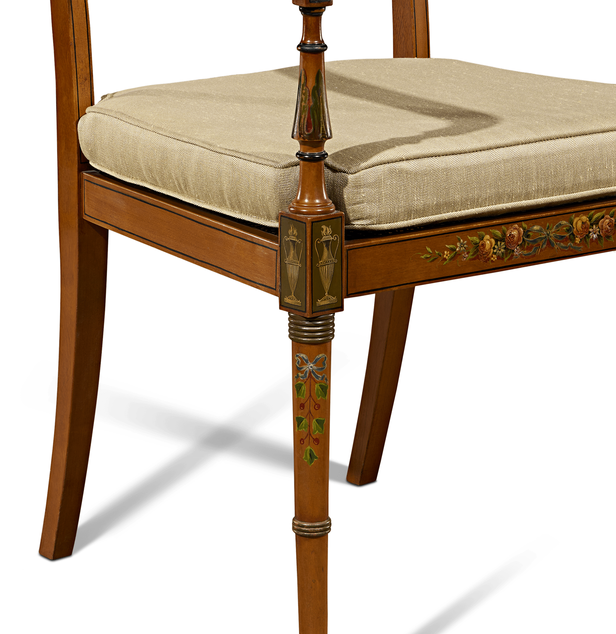 Pair of Edwardian Satinwood Cane Chairs