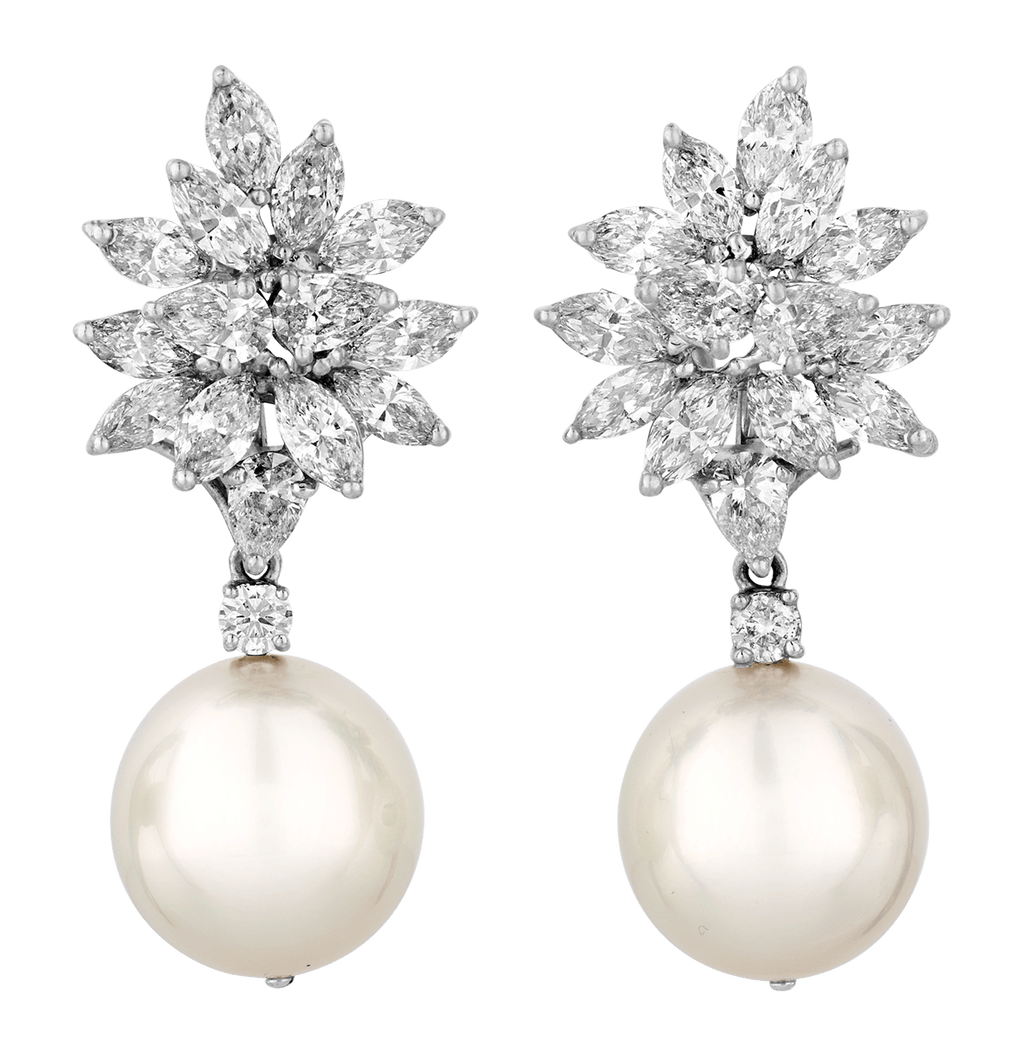 South Sea Pearl and Diamond Earrings, 15.5-16mm