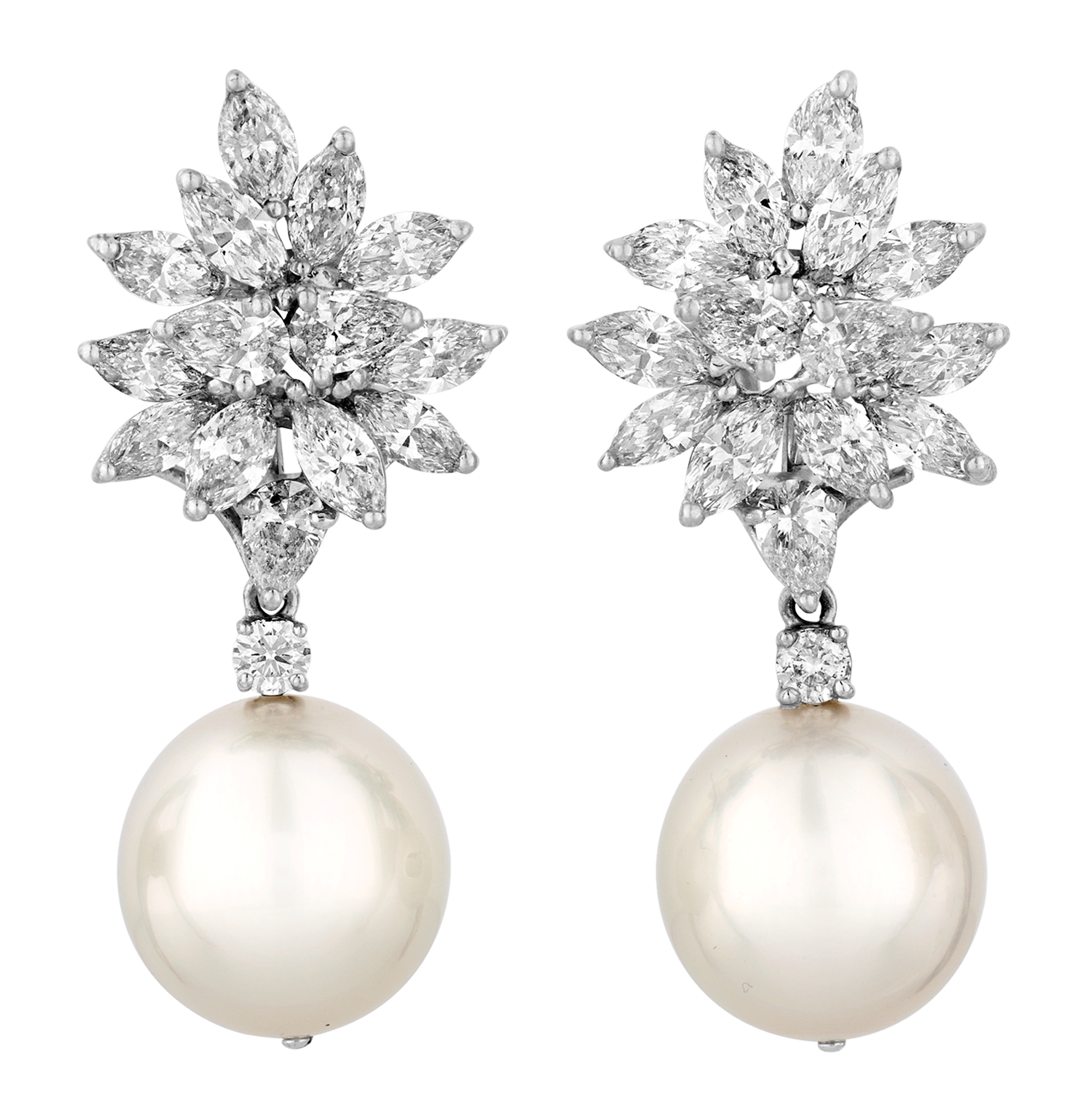 South Sea Pearl and Diamond Earrings, 15.5-16mm