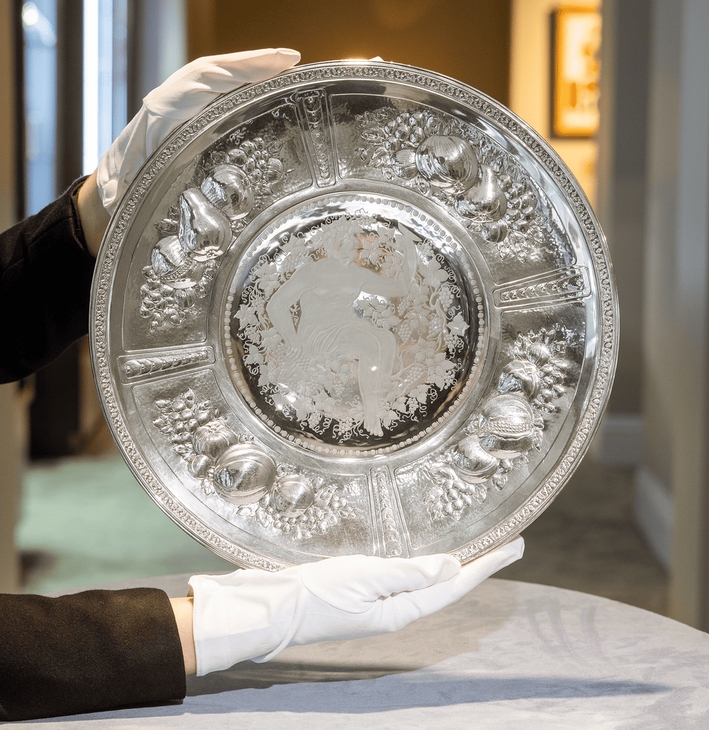 Intaglio Tray with Bacchus and Sterling Silver Trim by Sinclaire & Co.