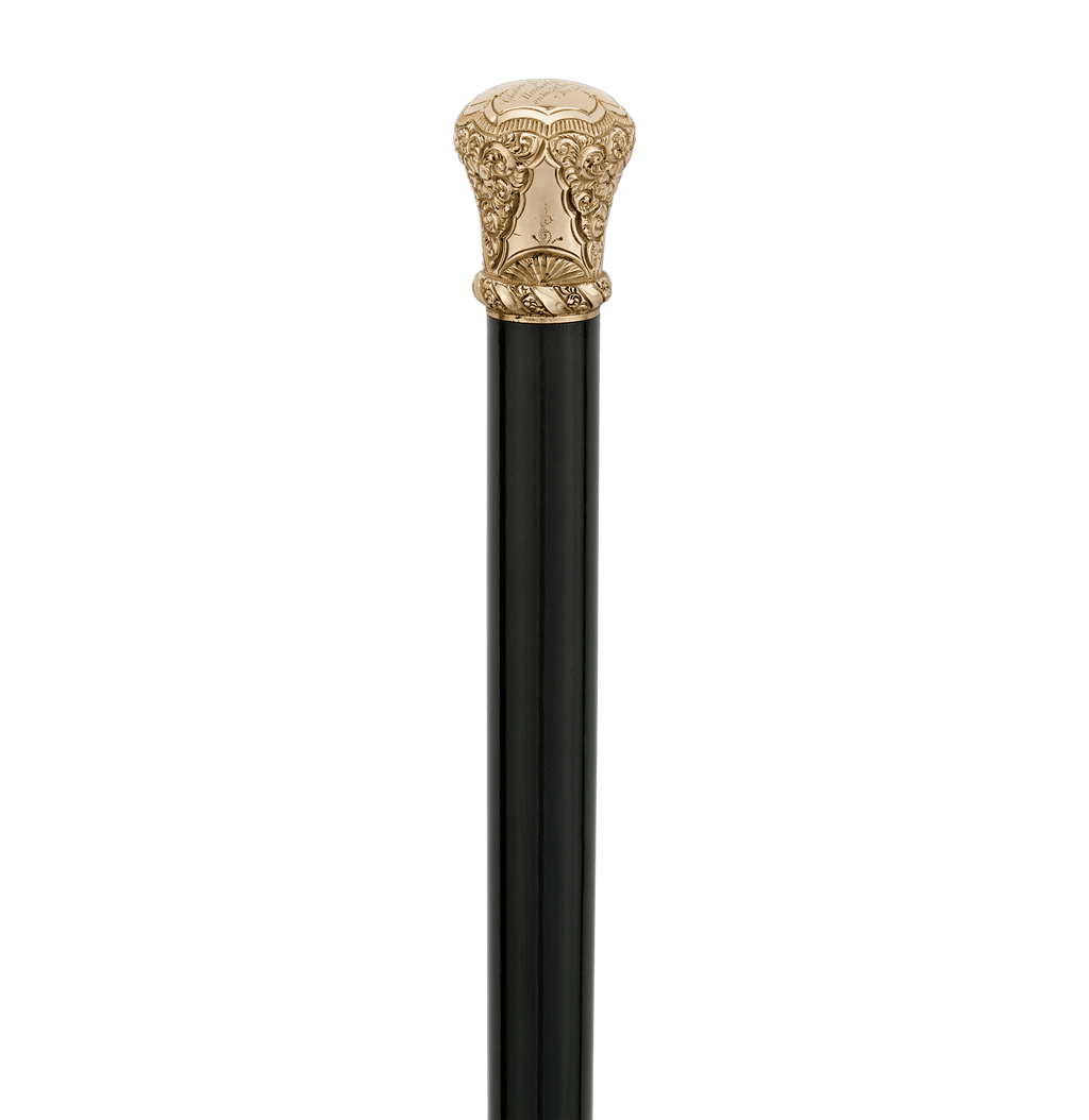 Ebonized Wood Gold-Knob Presentation Cane