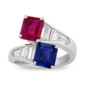 Ceylon Sapphire and Ruby Bypass Ring