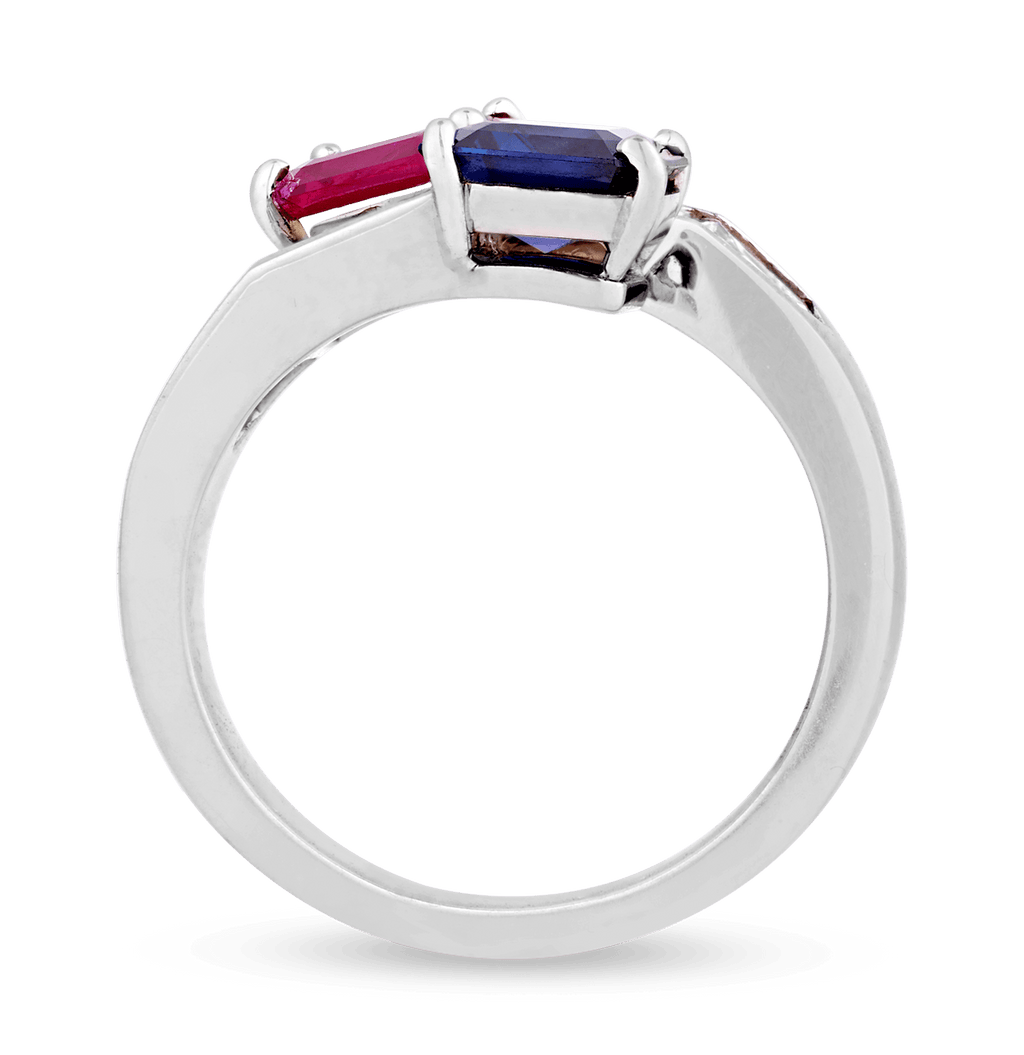 Ceylon Sapphire and Ruby Bypass Ring