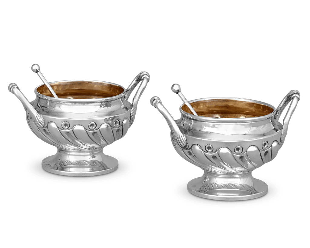 Pair of Edwardian Silver Salt Cellars with Spoons