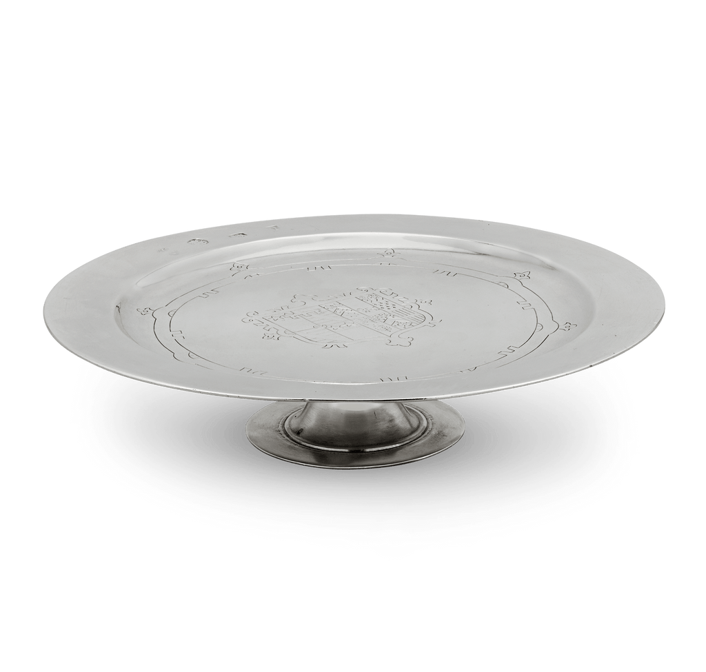 17th Century Silver Paten with Bacon Arms