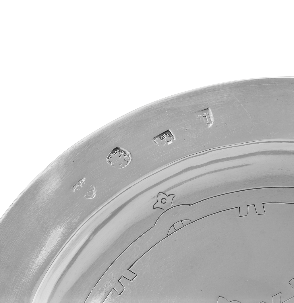 17th Century Silver Paten with Bacon Arms