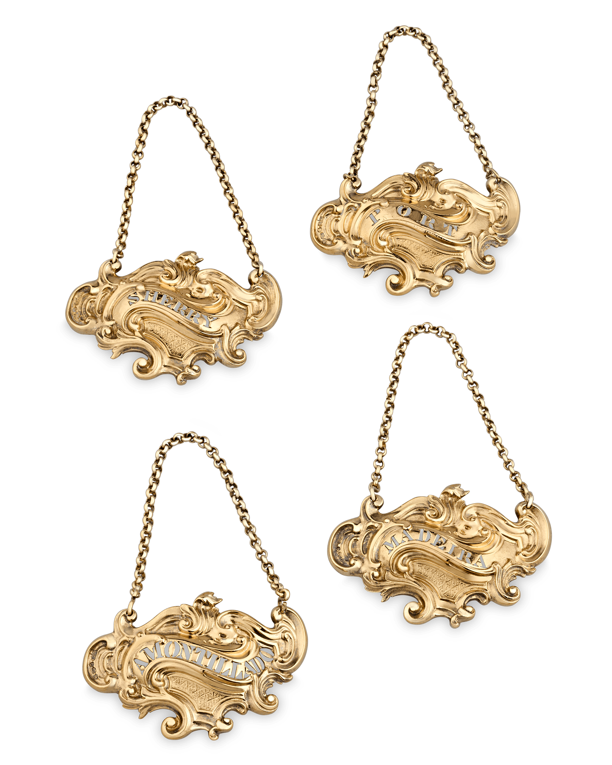 Set of 4 Silver Gilt Decanter Labels by Paul Storr