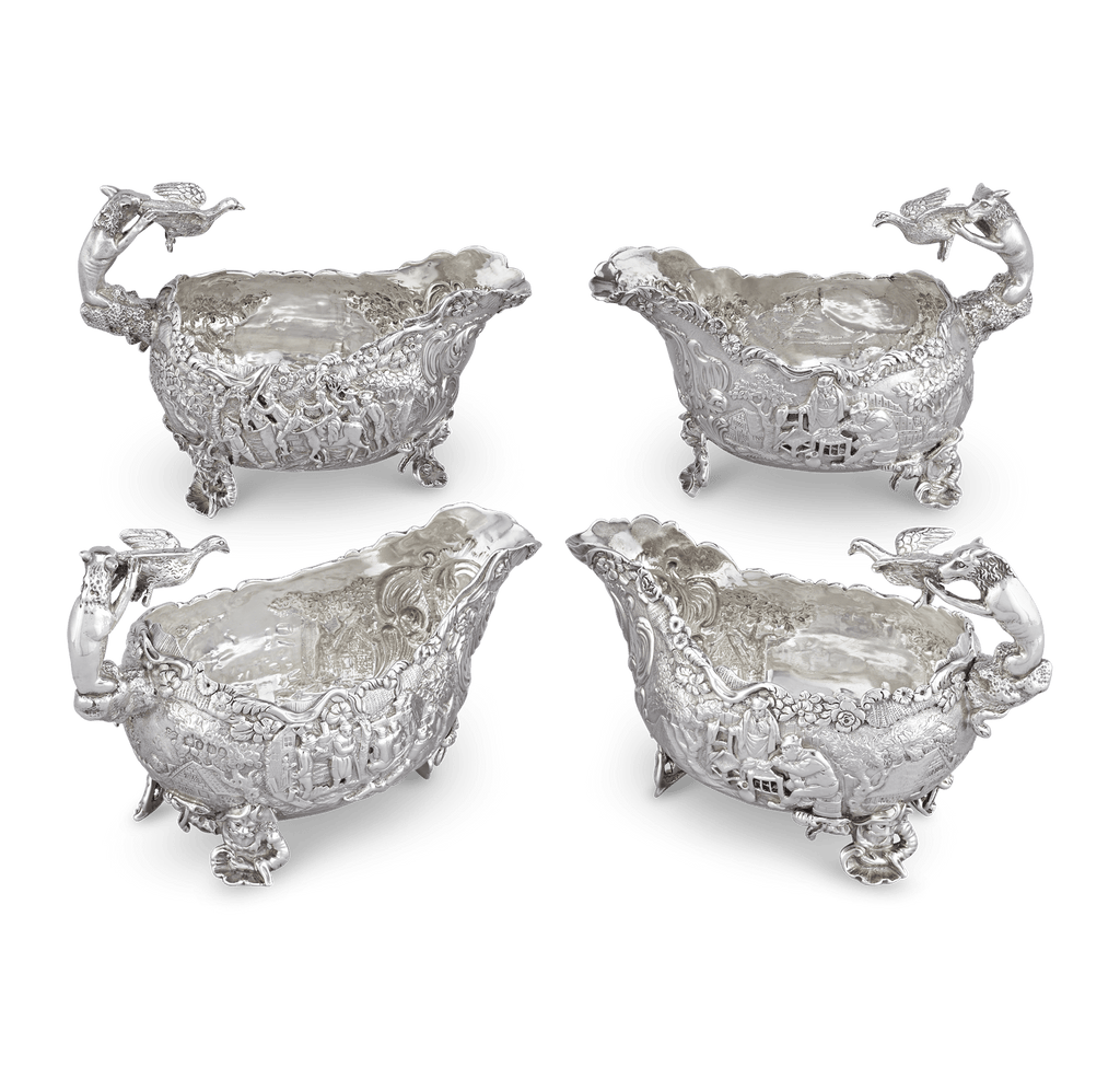 Four Silver Sauceboats by Edward Farrell