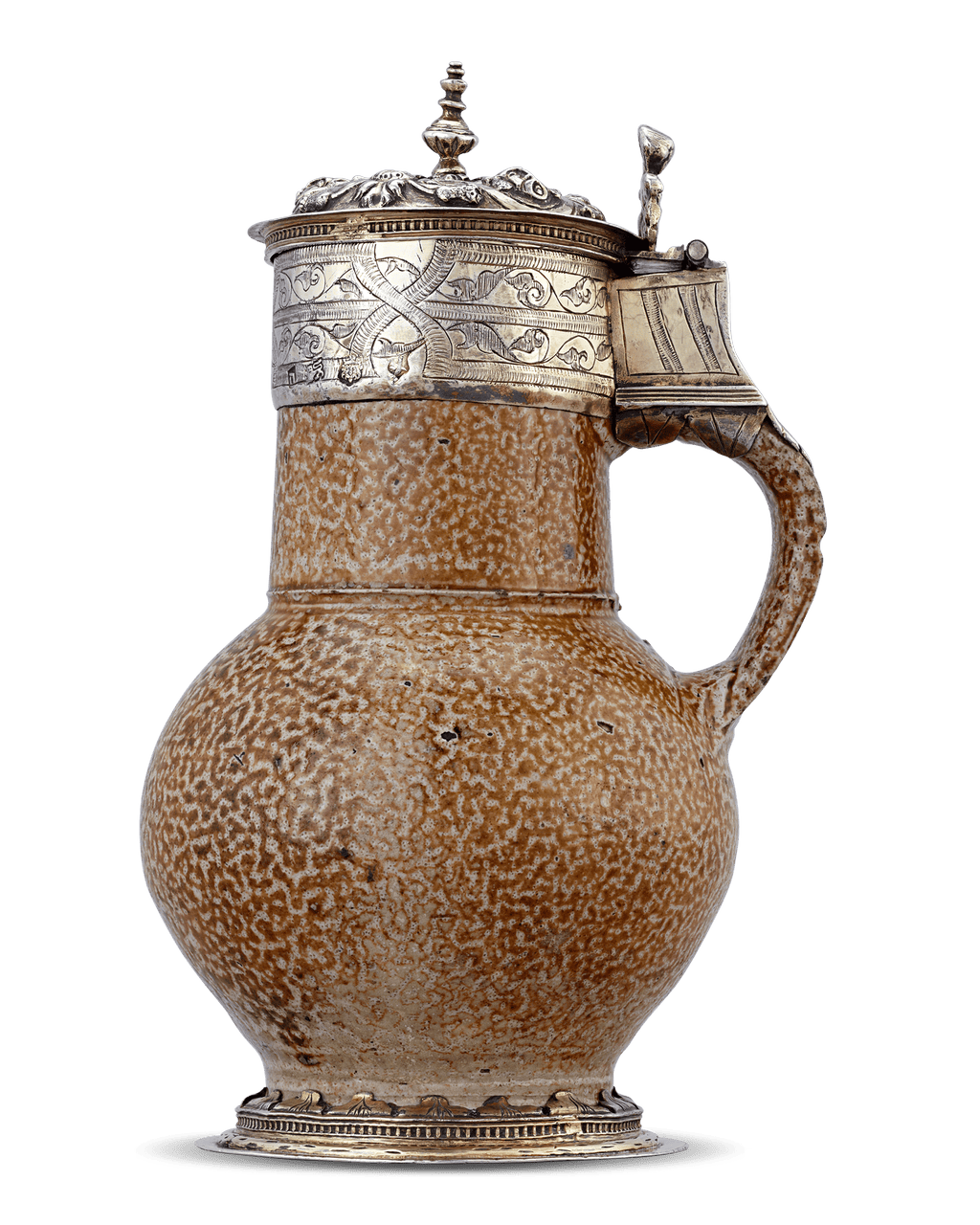 Elizabethan Tigerware Jug with Silver Gilt Mountings, Circa 1560