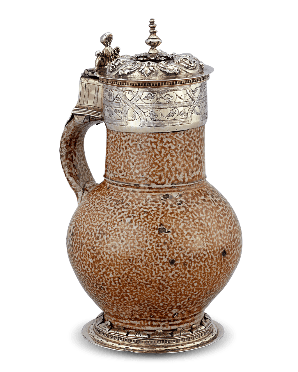 Elizabethan Tigerware Jug with Silver Gilt Mountings, Circa 1560