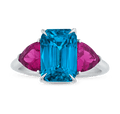 Rebecca Rau Emerald Cut Blue Zircon Ring, 6.76 carats