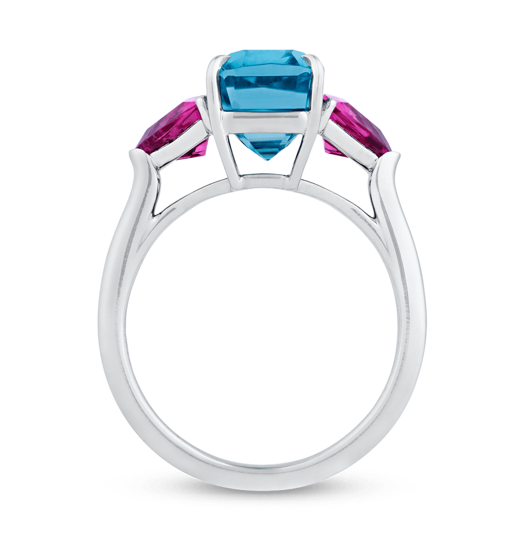 Rebecca Rau Emerald Cut Blue Zircon Ring, 6.76 carats