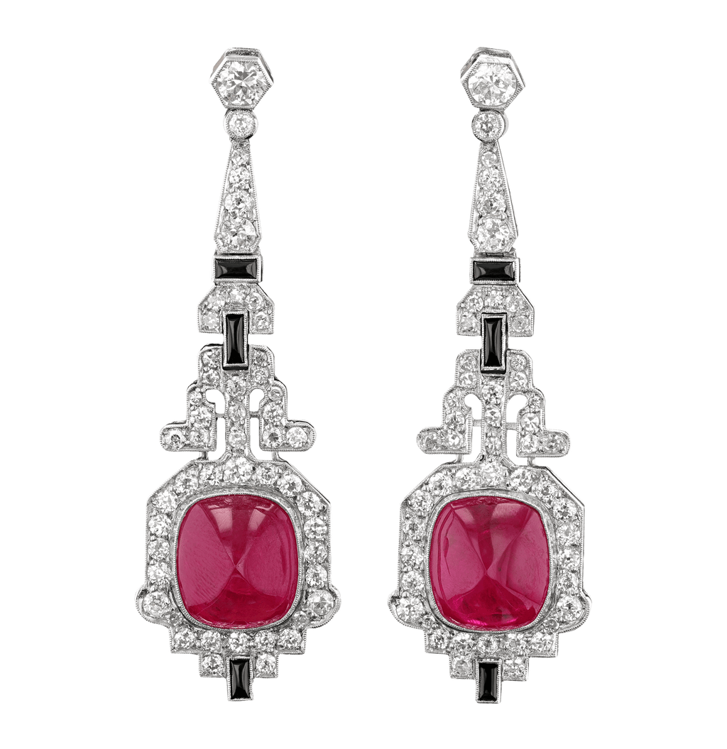 Art Deco Mozambique Ruby Earrings, 20.00 carats