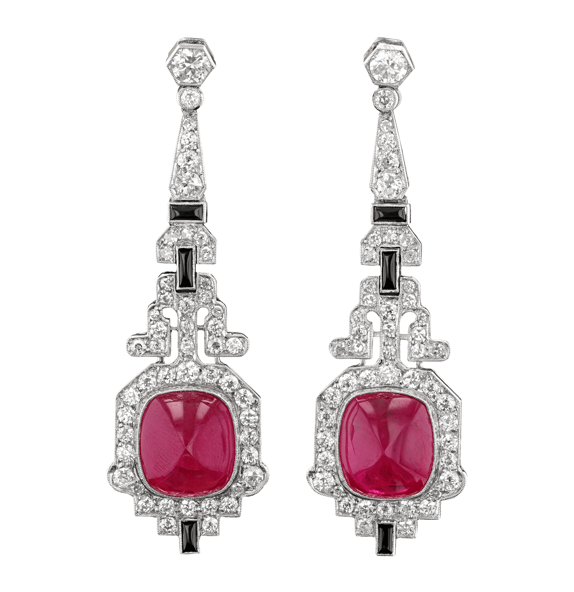 Art Deco Mozambique Ruby Earrings, 20.00 carats