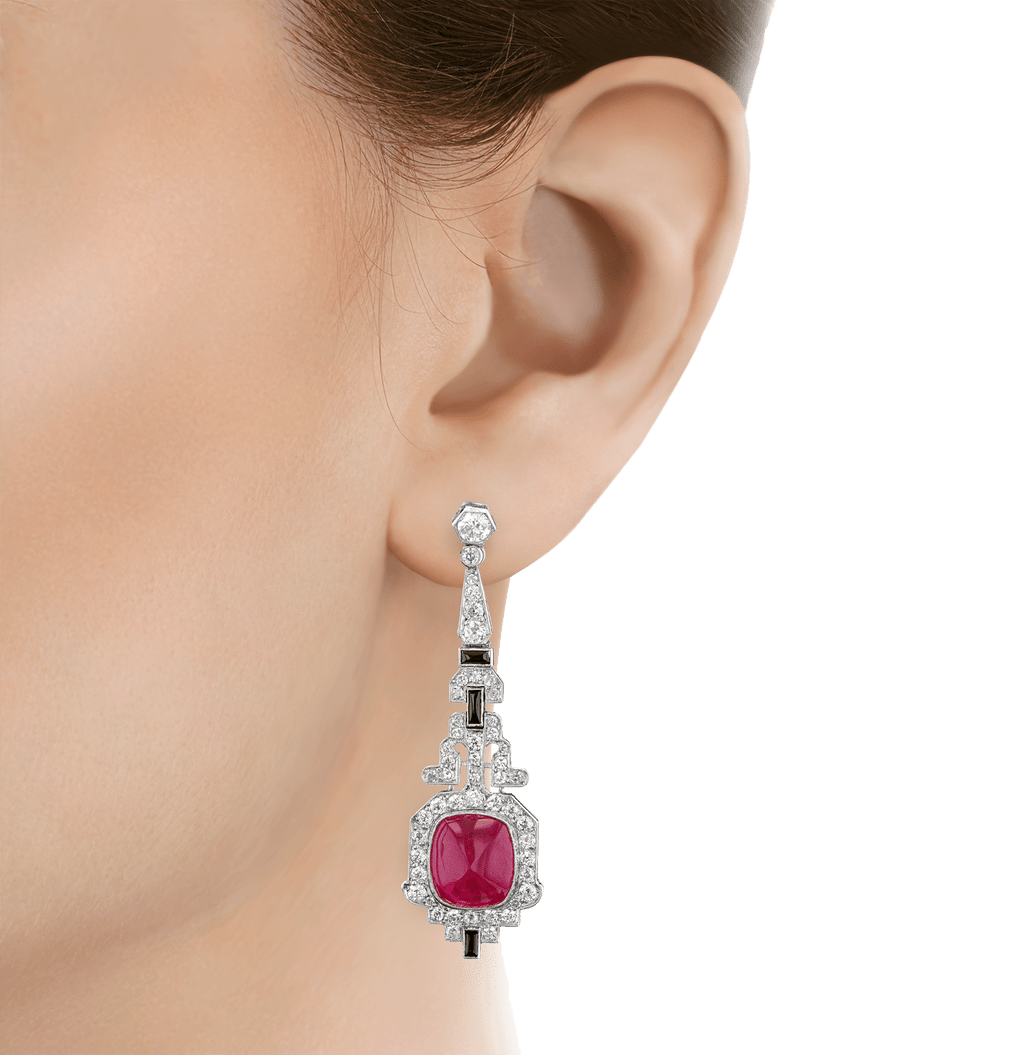 Art Deco Mozambique Ruby Earrings, 20.00 carats