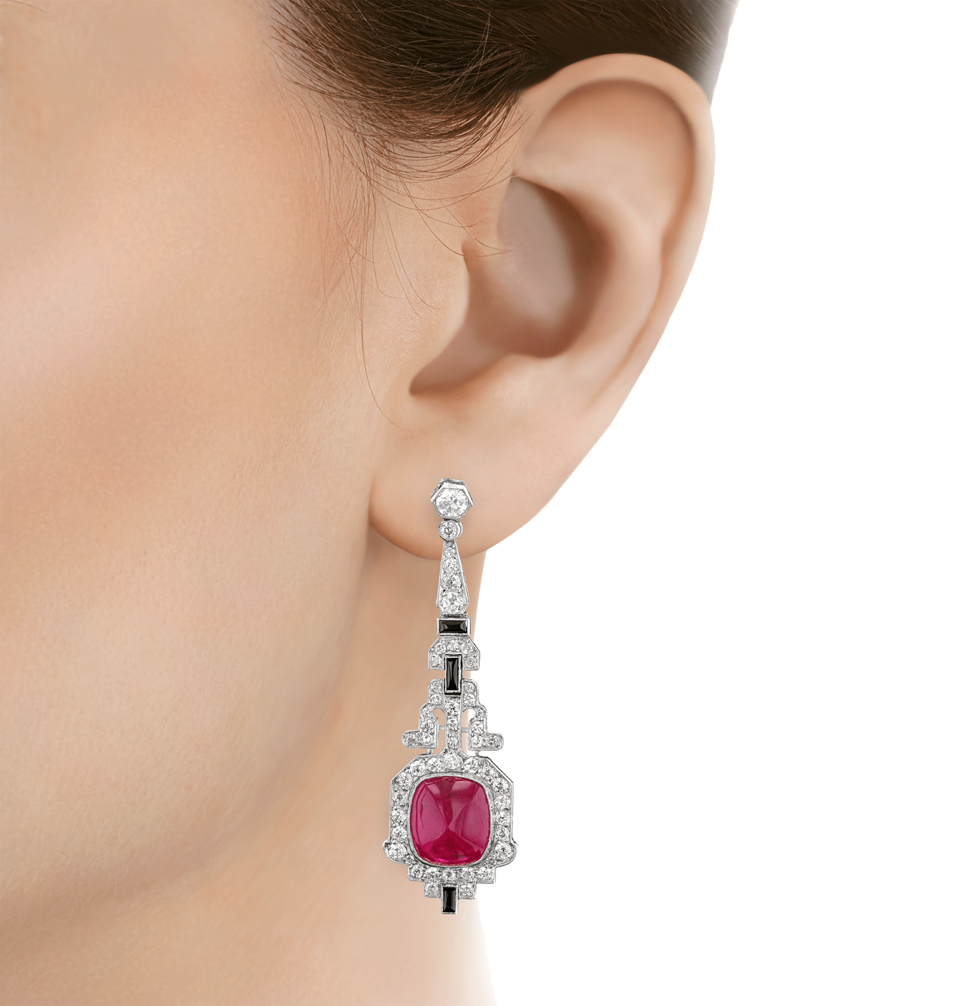 Art Deco Mozambique Ruby Earrings, 20.00 carats